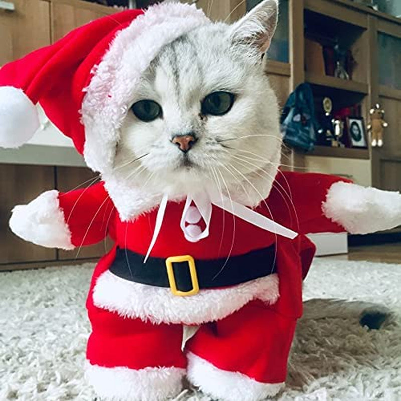 Pet Christmas Costumes, Dog Cat Christmas Costume, Funny Pet Cosplay Outfit with a Cap for Party Dress up Clothing Christmas (Red, X-Small)