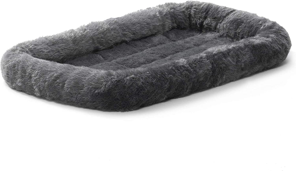 XS Dog Bed – Gray Faux Fur Bolster, Ultra-Soft and Machine Washable, Fits 22-Inch Crates and Carriers, for Small Dogs and Cats