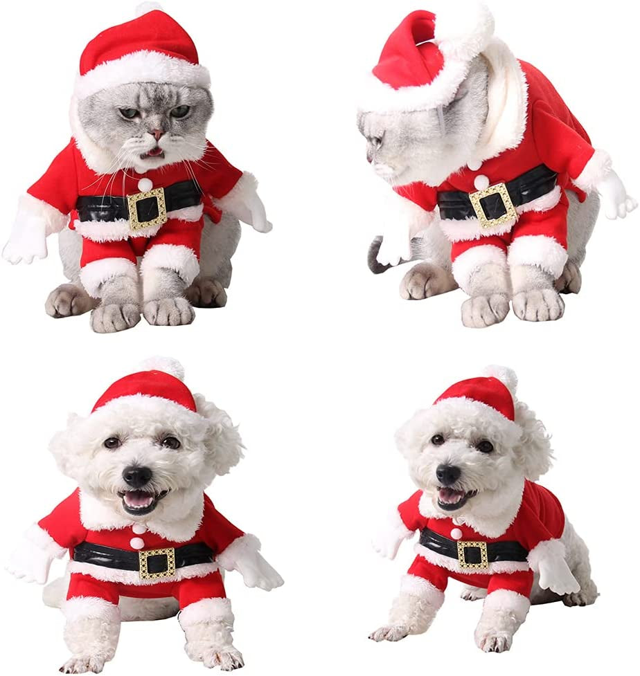 Pet Christmas Costumes, Dog Cat Christmas Costume, Funny Pet Cosplay Outfit with a Cap for Party Dress up Clothing Christmas (Red, X-Small)