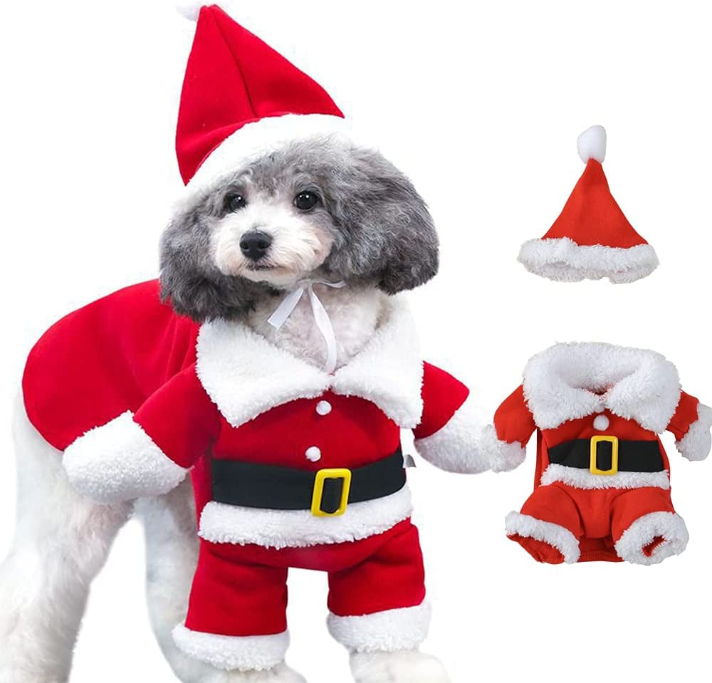Pet Christmas Costumes, Dog Cat Christmas Costume, Funny Pet Cosplay Outfit with a Cap for Party Dress up Clothing Christmas (Red, X-Small)