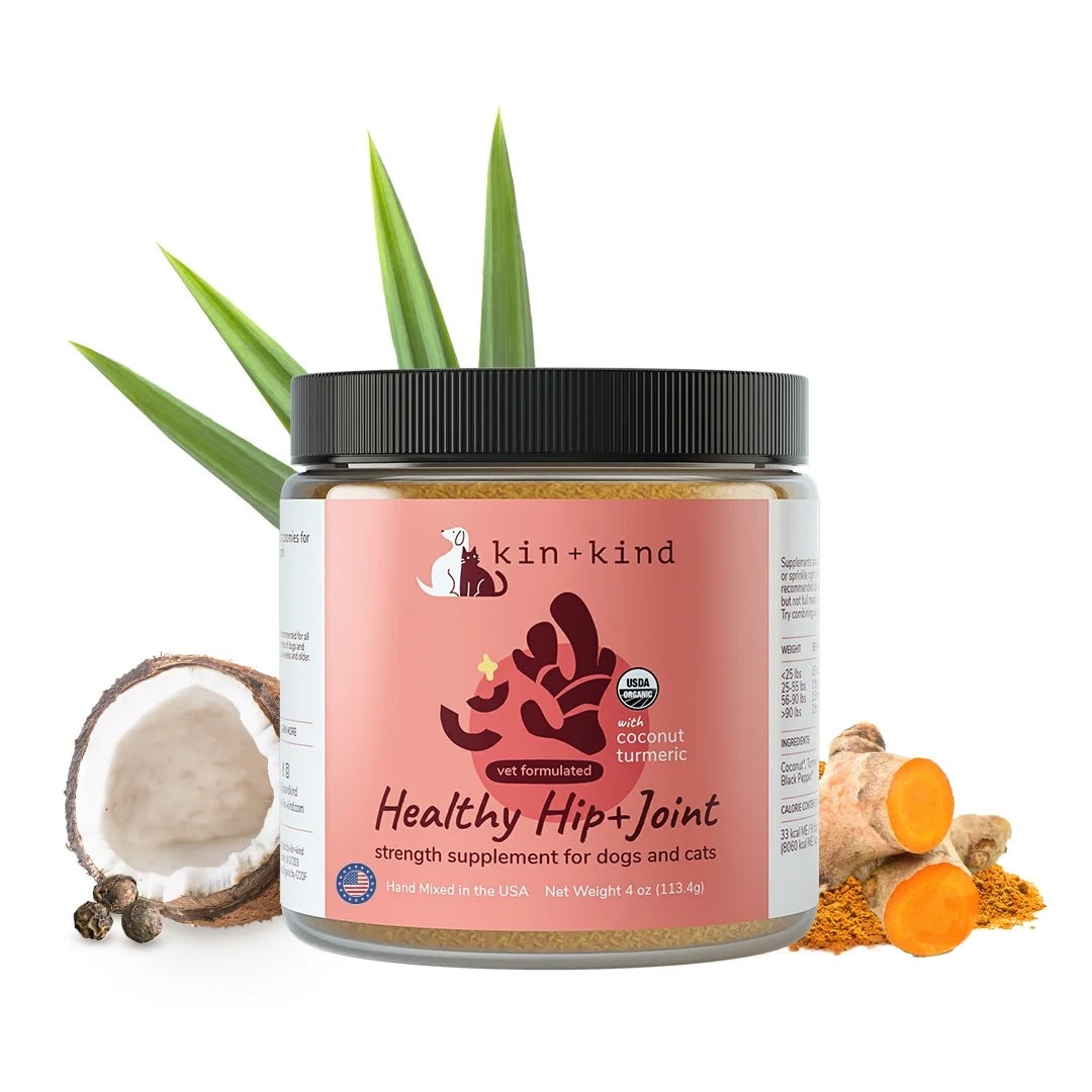 Organic Hip & Joint Supplement for Dogs & Cats - Vet Formulated with Turmeric, Black Pepper & Coconut - Natural Supplement for Dog & Cat Joint Support & Health - Made in USA